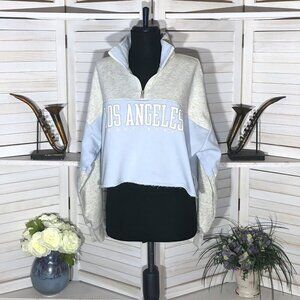 Hollister cropped sweatshirt cotton blue gray color block 1/4 zip mock neck sz M